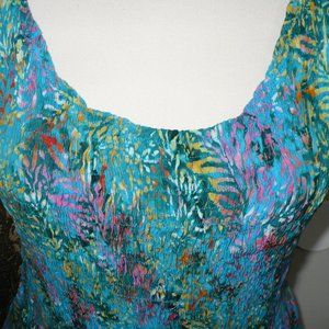 Go Fish short sun dress smocked teal leaves Medium